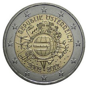 Moneda 2 euros de Austria 2012  X Aniversario Euro
