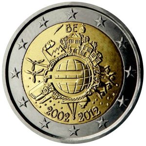 Moneda 2 euros de Bélgica 2012 X Aniversario del Euro