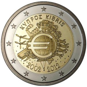 Moneda 2 euros de Chipre 2012 X Aniversario del Euro
