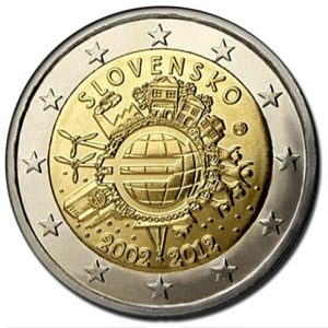 Moneda 2 euros de Eslovaquia 2012 X Aniversario del Euro