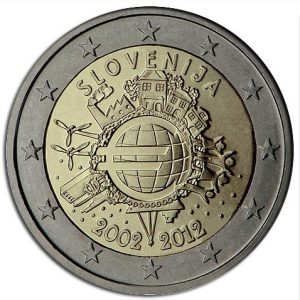 Moneda 2 euros de Eslovenia 2012 X Aniversario del Euro