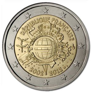 Moneda 2 euros de Francia 2012 X Aniversario del Euro