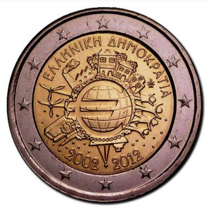 Moneda 2 euros de Grecia 2012 X Aniversario del Euro