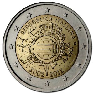 Moneda 2 euros de Italia 2012 X Aniversario del Euro