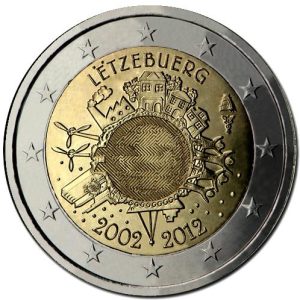 Moneda 2 euros de Luxemburgo 2012 X Aniversario del Euro