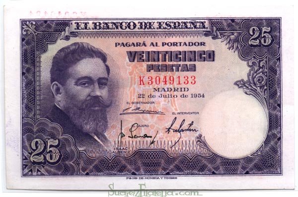 Billete Estado Español 0025 pesetas Madrid 1954 SC
