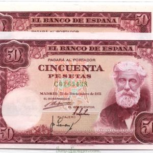 Billete Estado Español 0050 pesetas Madrid 1951 PAREJA SC
