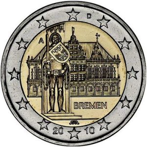 Moneda 2 euros Alemania 2010. Juego de 5 monedas (A,D,G,F,J)
