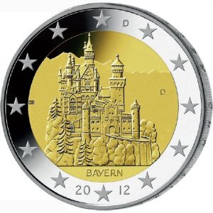Moneda 2 euros Alemania 2012. Bayern. Juego 5 cecas (A,D,G,F,J)