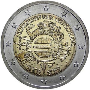Moneda 2 euros Alemania 2012 X Aniv. del Euro Juego 5 cecas