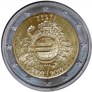 Moneda 2 euros de Estonia 2012 X Aniversario del Euro