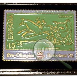 Pin J.J.O.O. «Barcelona 92» réplica de sello. Pentathlón moderno