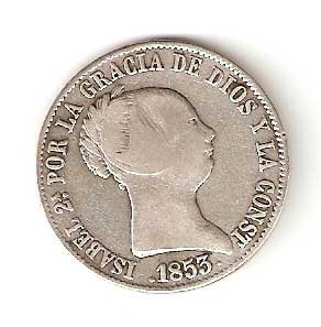 Moneda 1853. 10 Reales Isabel II 1853 (Madrid).MBC/BC