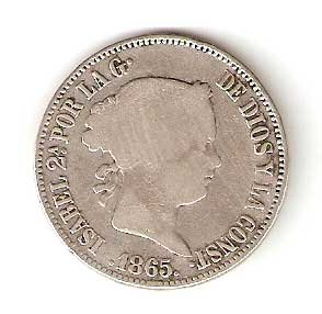 Moneda 1865.50 ctmos. de Peso Isabel II 1865 (Manila).MBC-