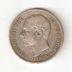 Moneda Alfonso XII 05 Pesetas 1885 *18.87 (MSM).MBC