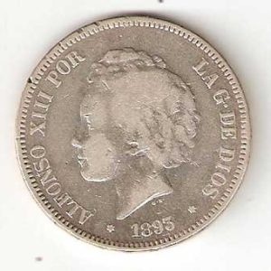 Moneda Alfonso XIII 05 Pesetas 1893 *18.– (PGV).BC+