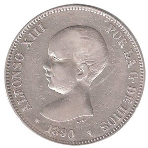 Moneda Alfonso XIII 05 Pesetas 1890 *18.90 (MPM).MBC