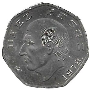Moneda México 0010 pesos 1980.MBC