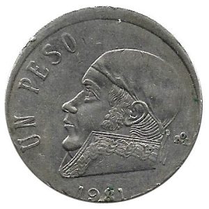 Moneda México 0001 peso 1981.MBC.VARIANTE