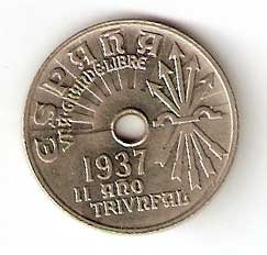 Moneda 0,25 céntimos peseta 1937.MBC