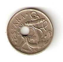 Moneda 0,50 céntimos peseta 1949.MBC.AGUJERO