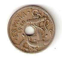 Moneda 0,50 céntimos peseta 1949.BC.TALADRO DESPLAZADO