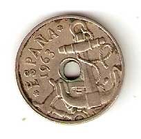Moneda 0,50 céntimos peseta 1949.MBC.TALADRO