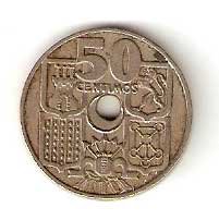 Moneda 0,50 céntimos peseta 1949 *51.MBC.TALADRO