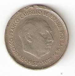 Moneda 025 pesetas 1957 *58 .MBC.COSPEL DEFECTUOSO