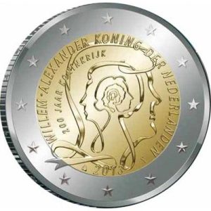 Moneda 2 euros de Holanda 2013 200 años Reino Holanda
