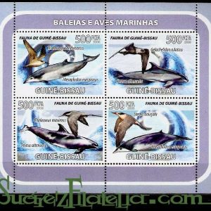 Hoja bloque Guinea Bissau 2008 (**). Ballenas y Aves