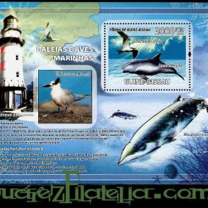 Hoja bloque Guinea Bissau 2008 (**). Ballenas y Aves 2