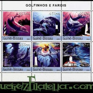 Hoja bloque Guinea Bissau 2004 (**). Delfines y faros 1
