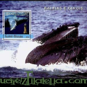 Hoja bloque Guinea Bissau 2004 (**). Ballenas y faros 1