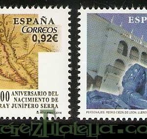 4850-51. Sello Personajes. Fray J. Serra y Pedro Cieza