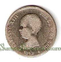 Moneda Alfonso XIII 01 Pesetas 1889 *–.– (MPM).BC.RARA