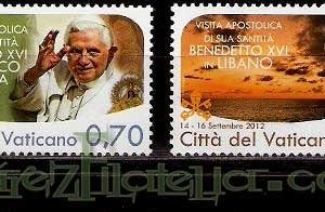 Serie sellos Vaticano 1643-44. Viajes Papa Benedicto XVI
