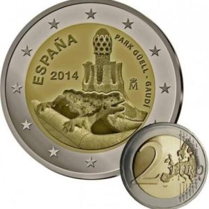 Moneda 2 euros de España 2014 Parque Güell y Gaudí
