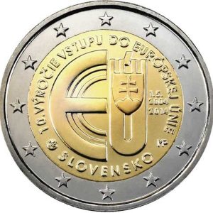 Moneda 2 euros de Eslovaquia 2014 Entrada en la Unión Europea