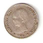 Moneda Alfonso XIII 0,50 Céntimos 1892*9.2 (PGM).MBC