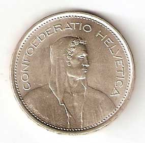 Moneda de Suiza 5 francos 1968. MBC . CECA B