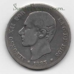 Moneda Alfonso XII 02 Pesetas 1883 *–.– (MSM).BC
