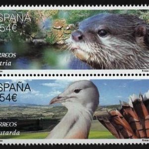 4915-18. Sello Fauna Protegida. Búho, avutarda, nutria y águila