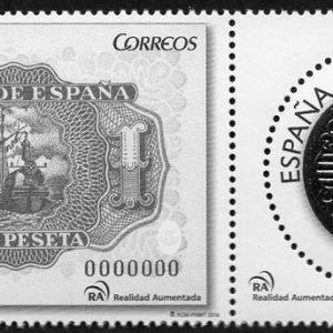 4919-20. Sello Numismatica 2014. Billete y moneda de 1 peseta