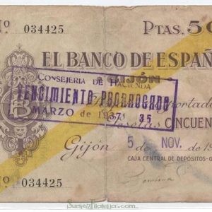 Billete Banco de España – Gijón 050 pesetas 1936 MBC-