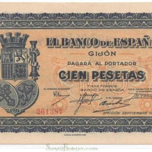 Billete Banco de España – Gijón 100 pesetas 1937 SC