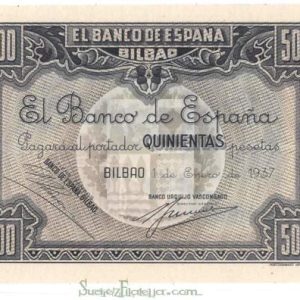 Billete Banco de España – Bilbao 0500 pesetas 1937 SC CON MATRIZ