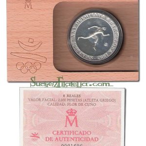 Año 1990. MONEDA PLATA 2000 ptas FDC. Barcelona 92. Atleta
