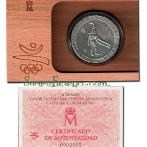 Año 1990. MONEDA PLATA 2000 ptas FDC. Barcelona 92. Baloncesto
