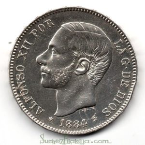 Moneda Alfonso XII 05 Pesetas 1884 *18.84 (MSM).EBC-